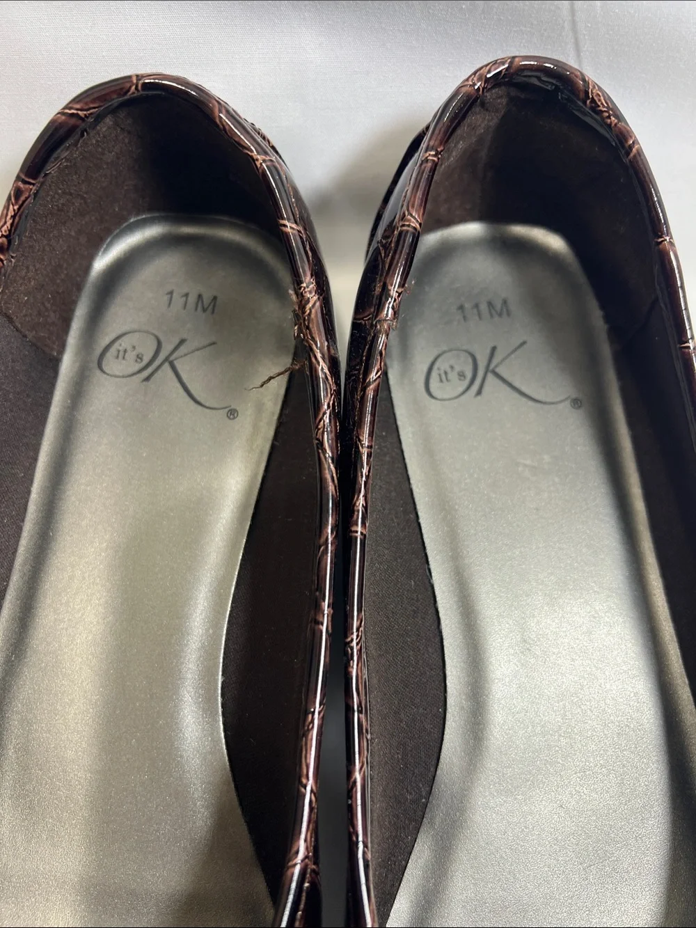 Classic Brown Croc-Embossed Buckle Ballet Flats
